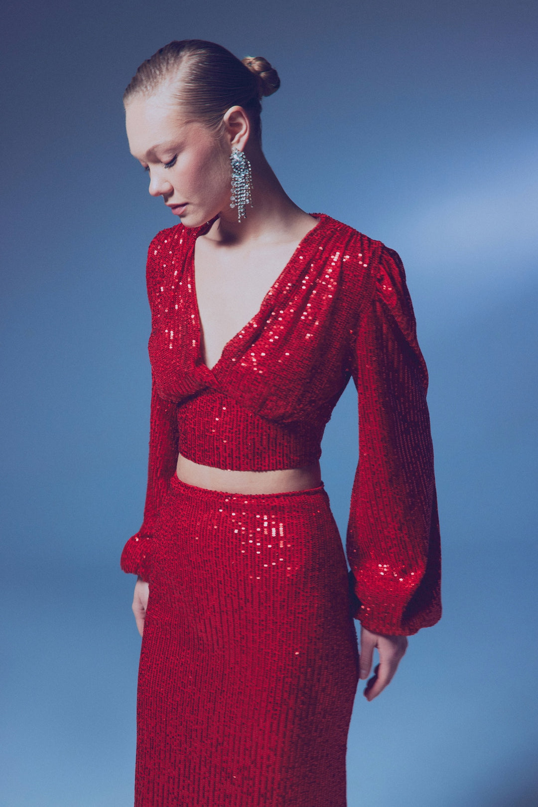 Sateen Top Crop Pailleté Croisé - Rouge