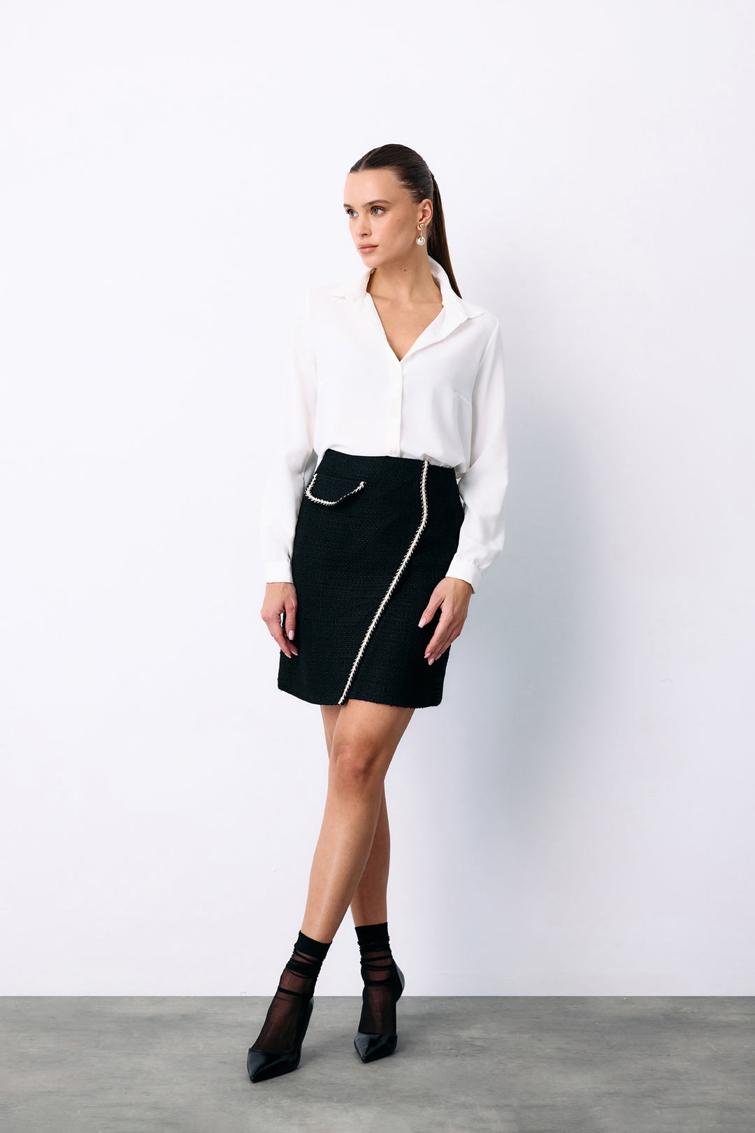 Sateen Jupe courte à poches croisées - Noir