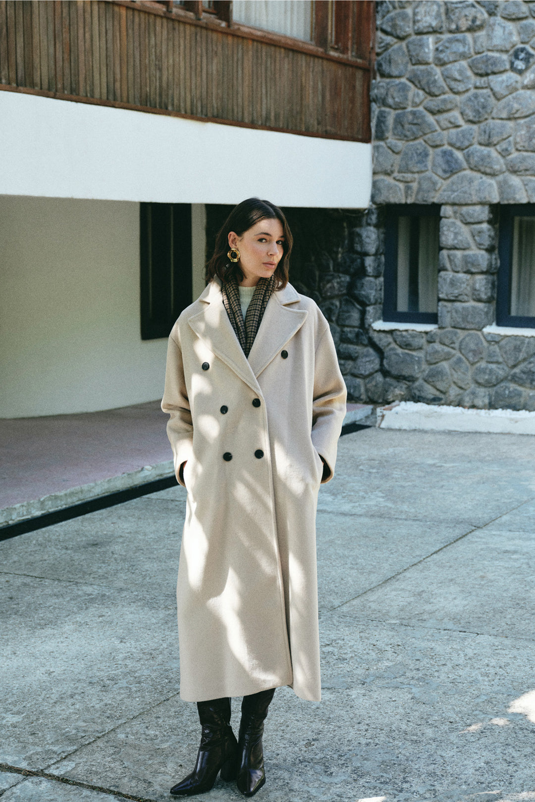 Sateen Manteau long croisé - Beige