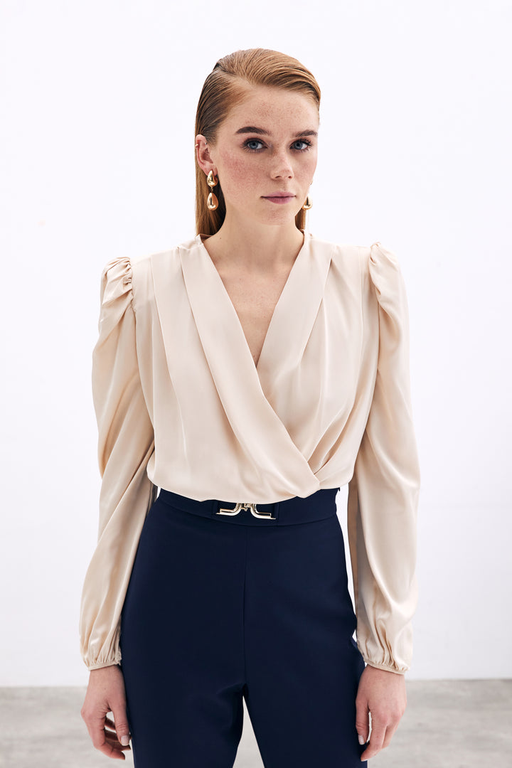 Sateen Body croisé avec épaulettes - Beige