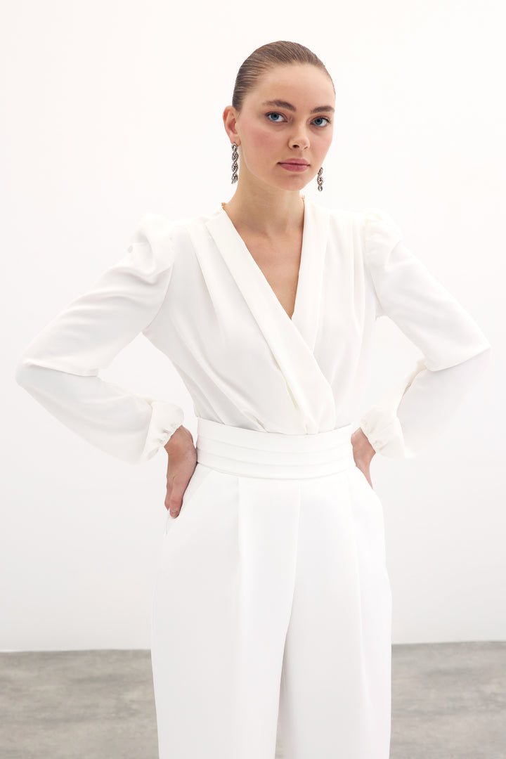 Sateen Body croisé avec épaulettes - Écru
