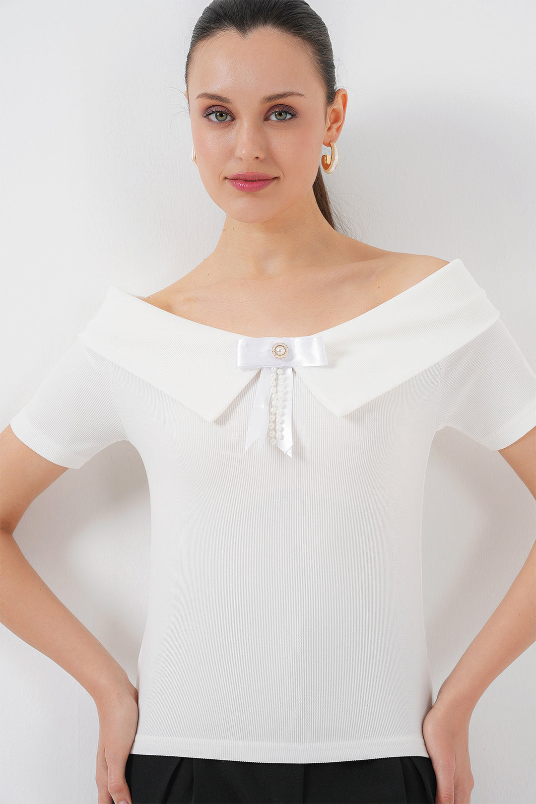 Bigdart Blouse Tricotée Détail Nœud 949 - Blanc