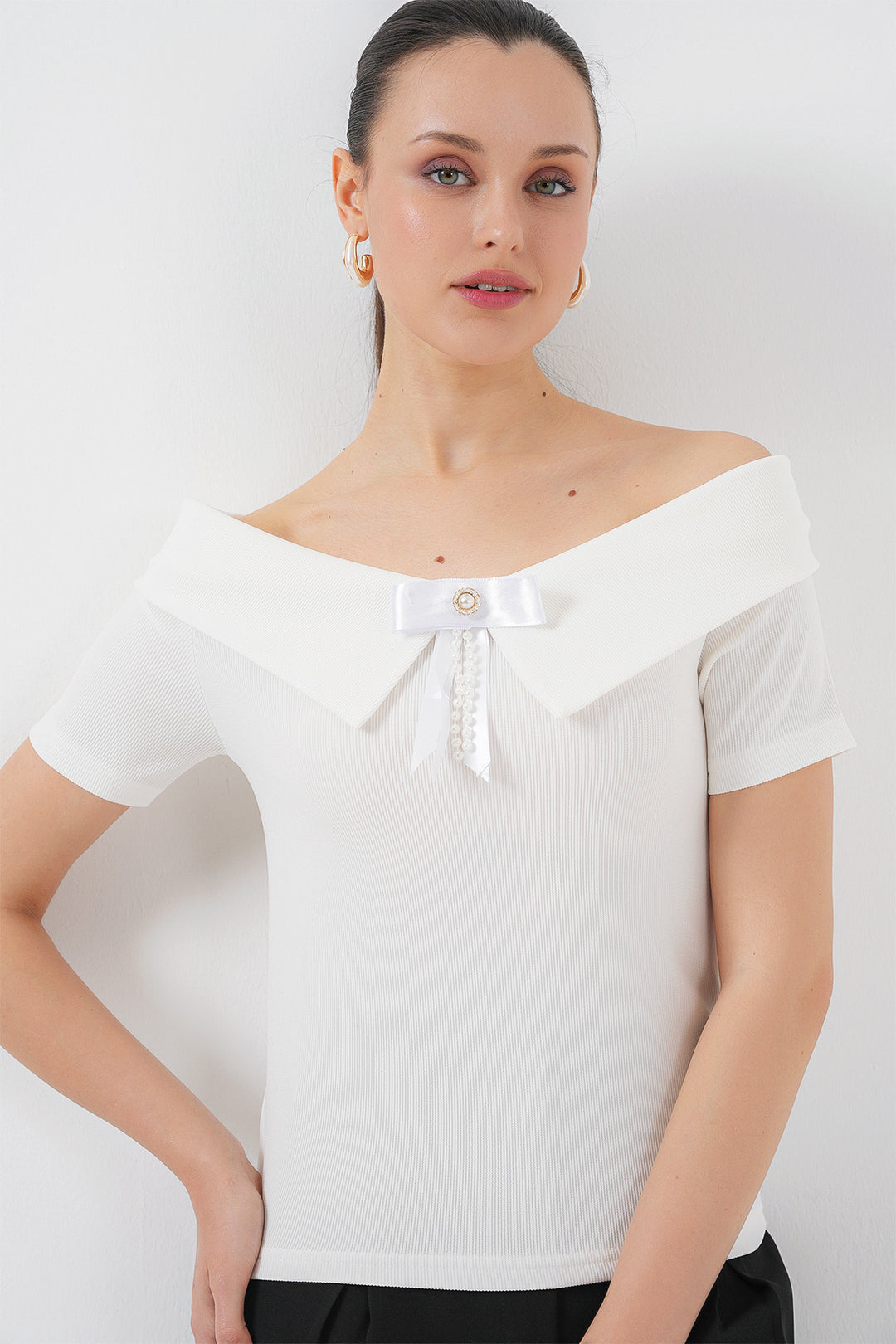 Bigdart Blouse Tricotée Détail Nœud 949 - Blanc