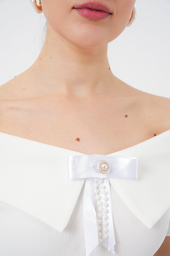 Bigdart Blouse Tricotée Détail Nœud 949 - Blanc