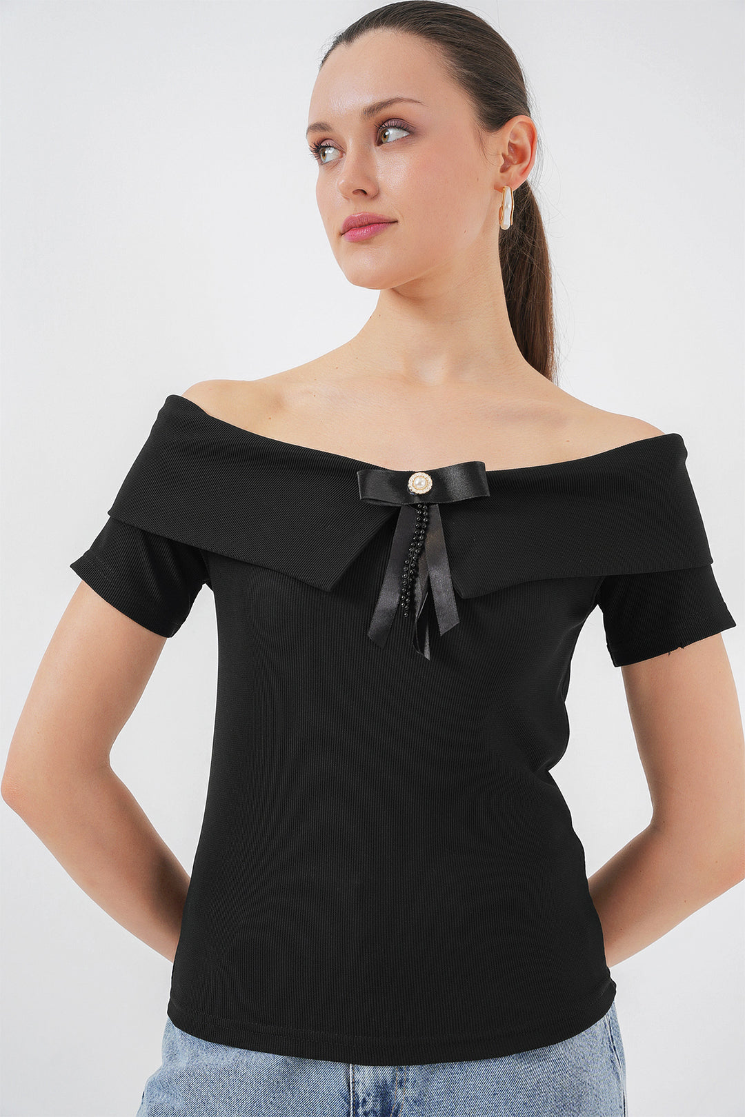 Bigdart Blouse Tricotée Détail Nœud 949 - Noir