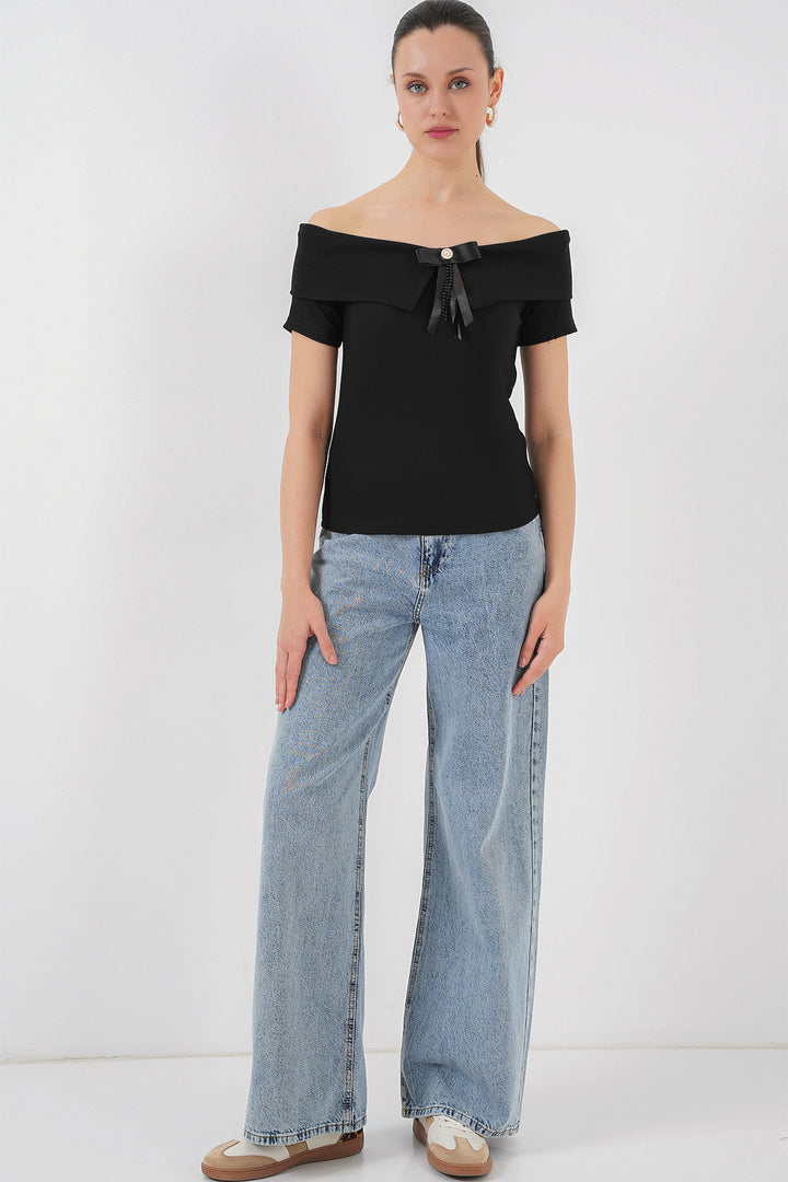 Bigdart Blouse Tricotée Détail Nœud 949 - Noir