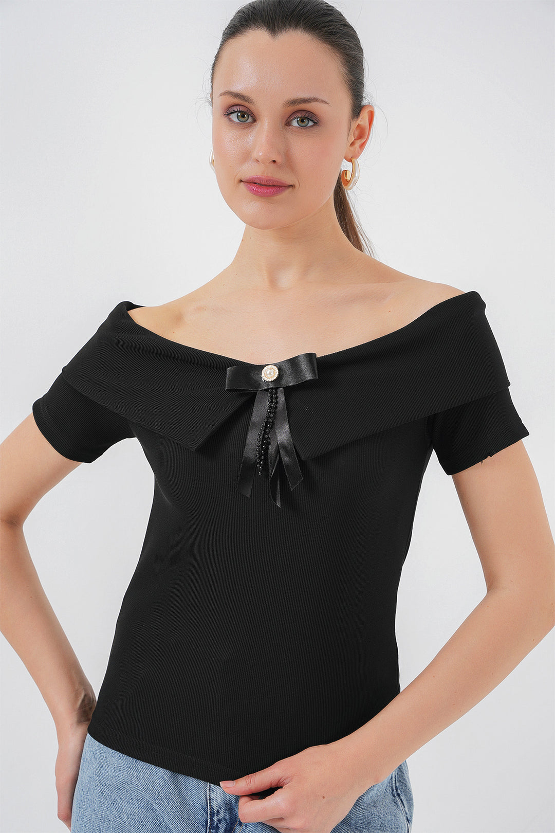 Bigdart Blouse Tricotée Détail Nœud 949 - Noir