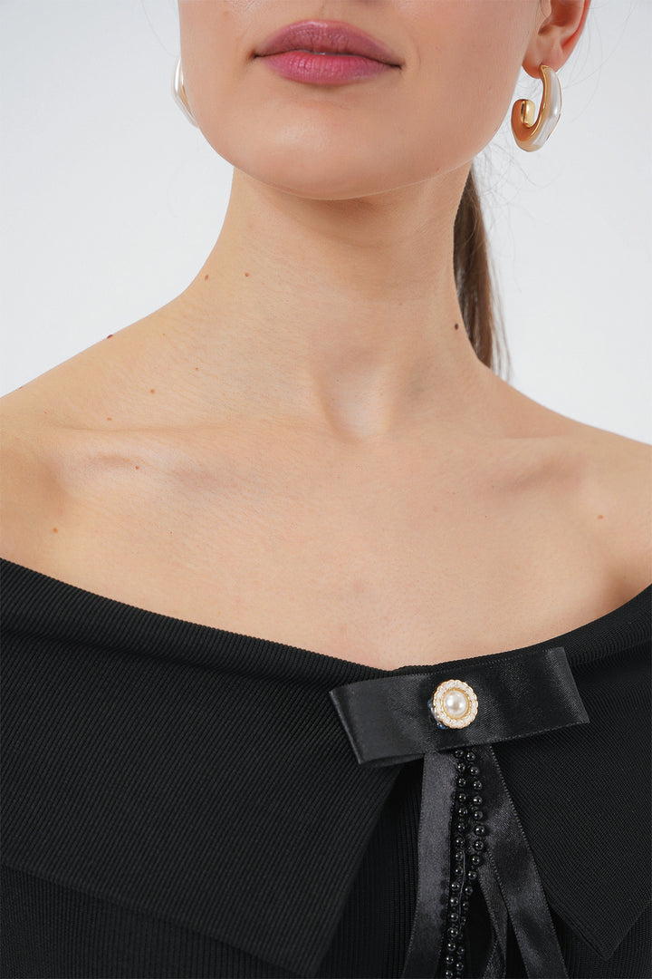 Bigdart Blouse Tricotée Détail Nœud 949 - Noir