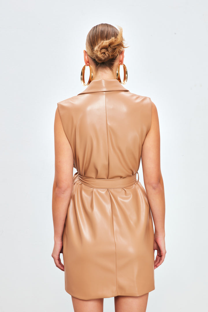 Sateen Robe gilet en cuir avec ceinture - findik