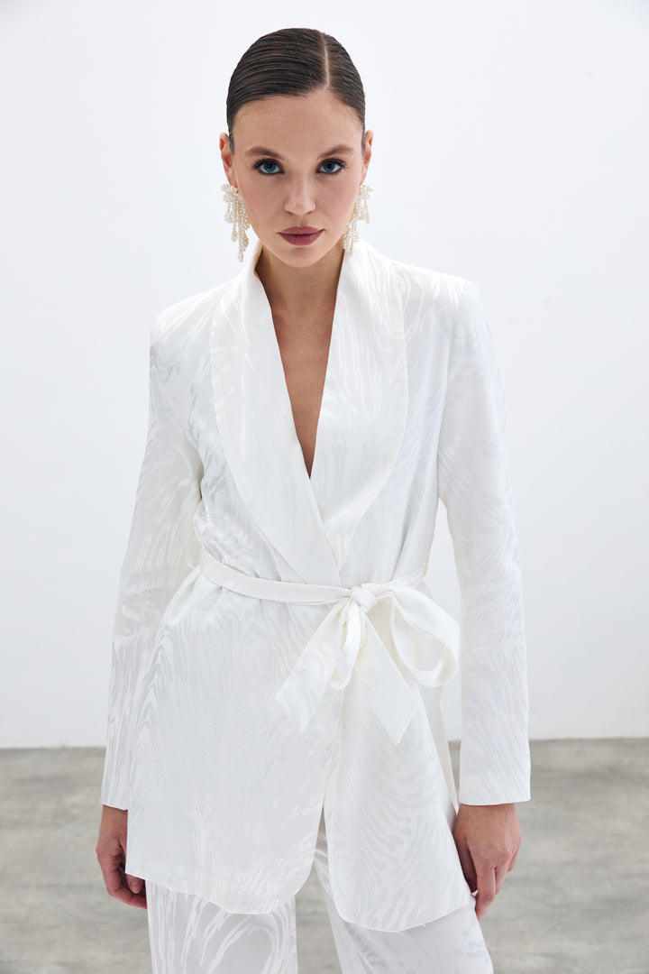 Sateen Veste longue ceinturée - Écru