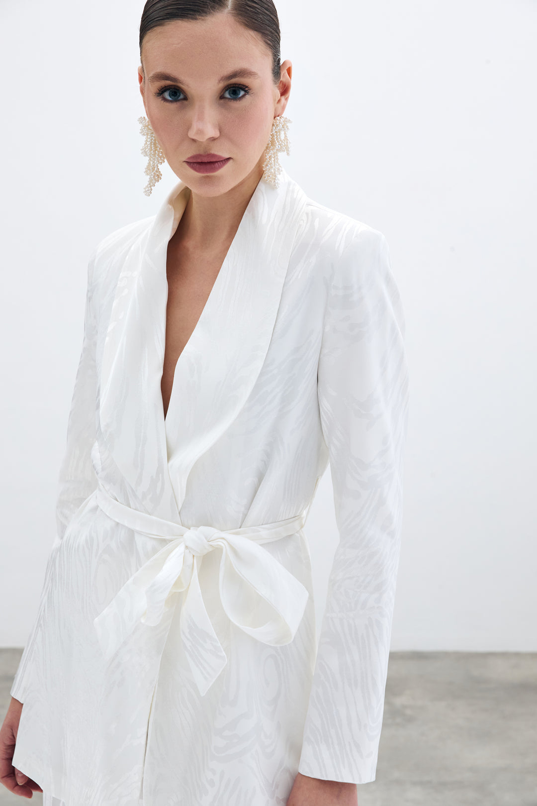 Sateen Veste longue ceinturée - Écru