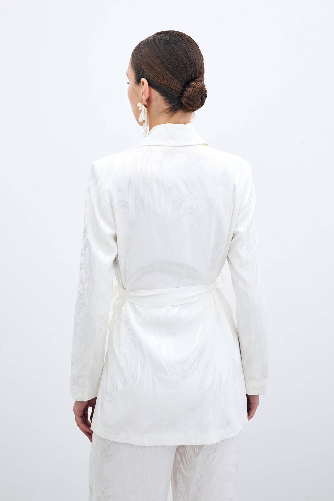 Sateen Veste longue ceinturée - Écru