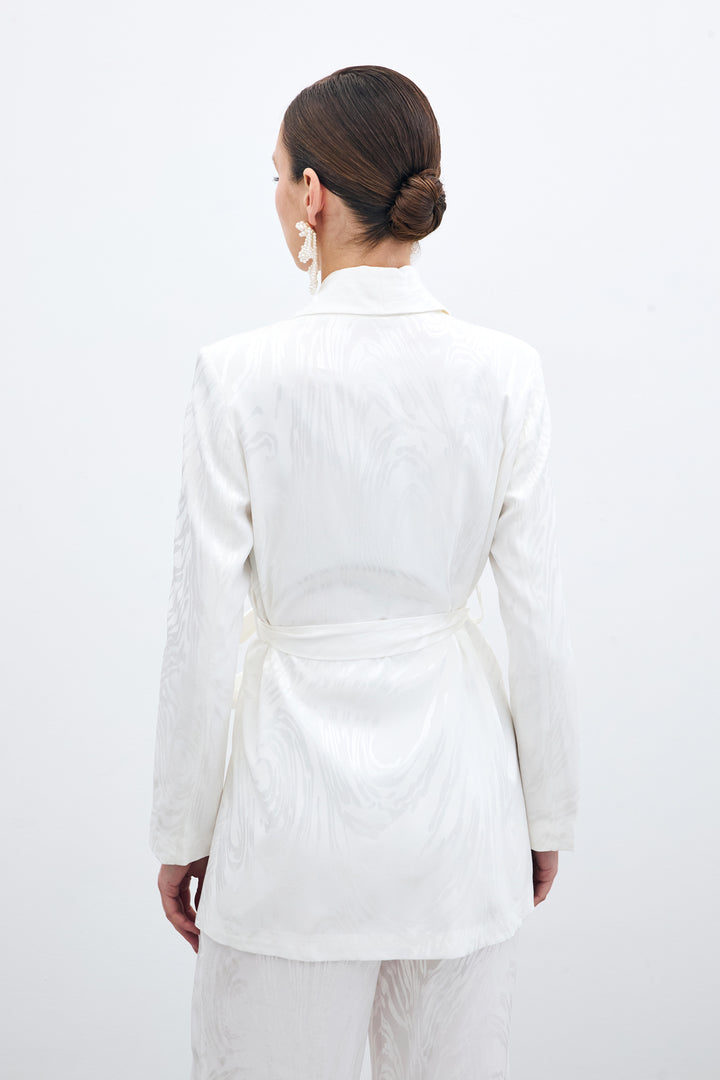 Sateen Veste longue ceinturée - Écru