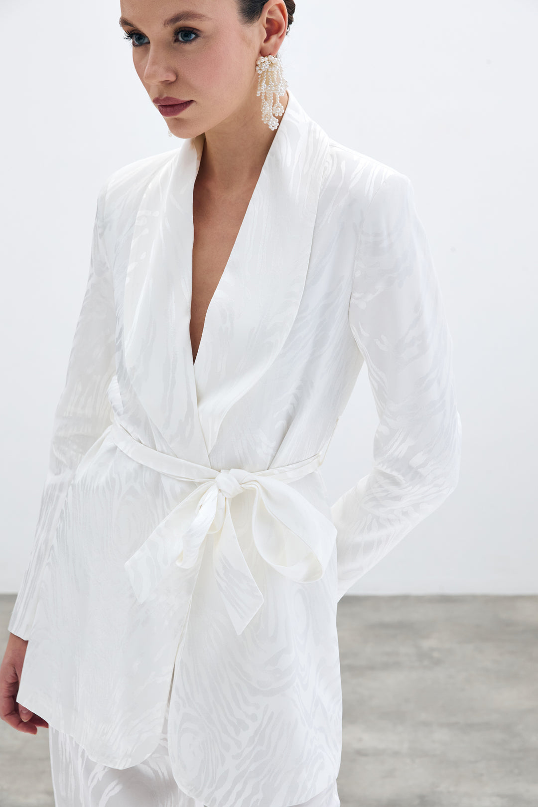 Sateen Veste longue ceinturée - Écru