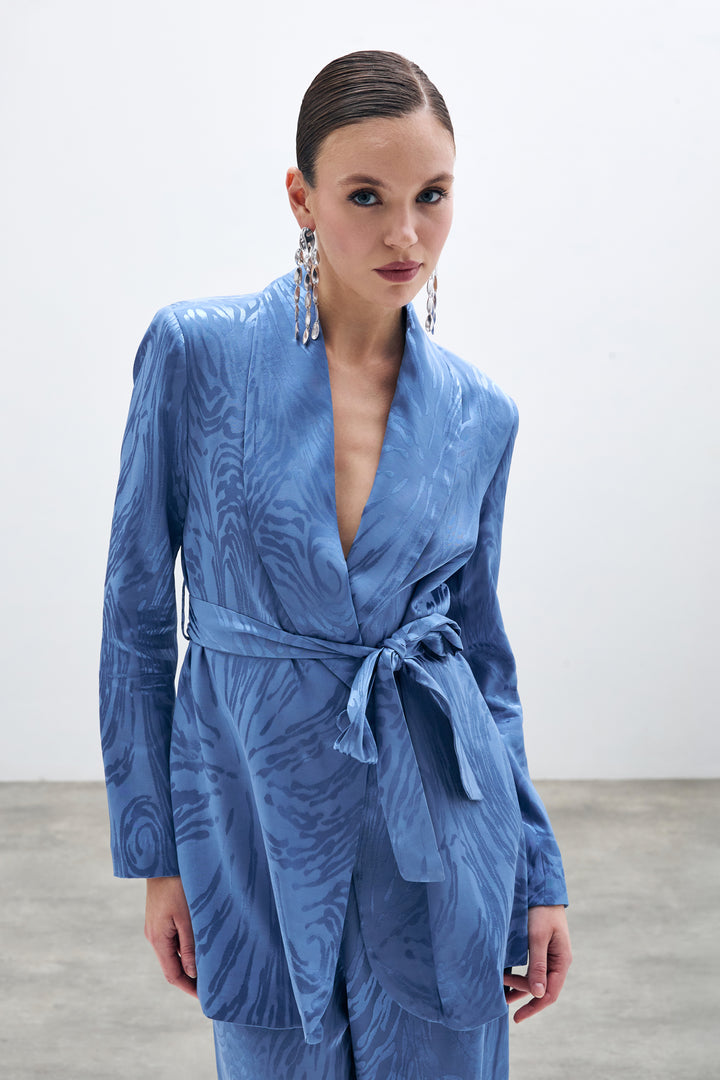 Sateen Veste Longue à Ceinture - Indigo