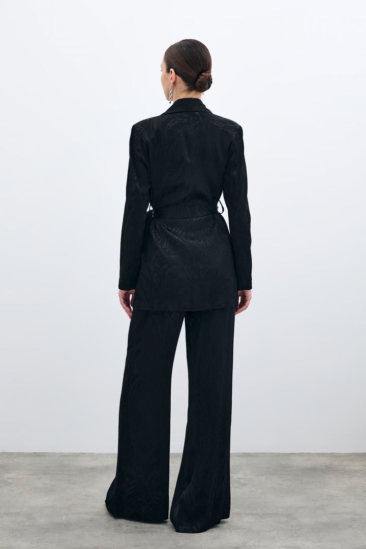 Sateen Veste longue ceinturée - Noir