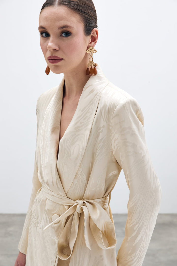 Sateen Veste longue ceinturée - Pierre