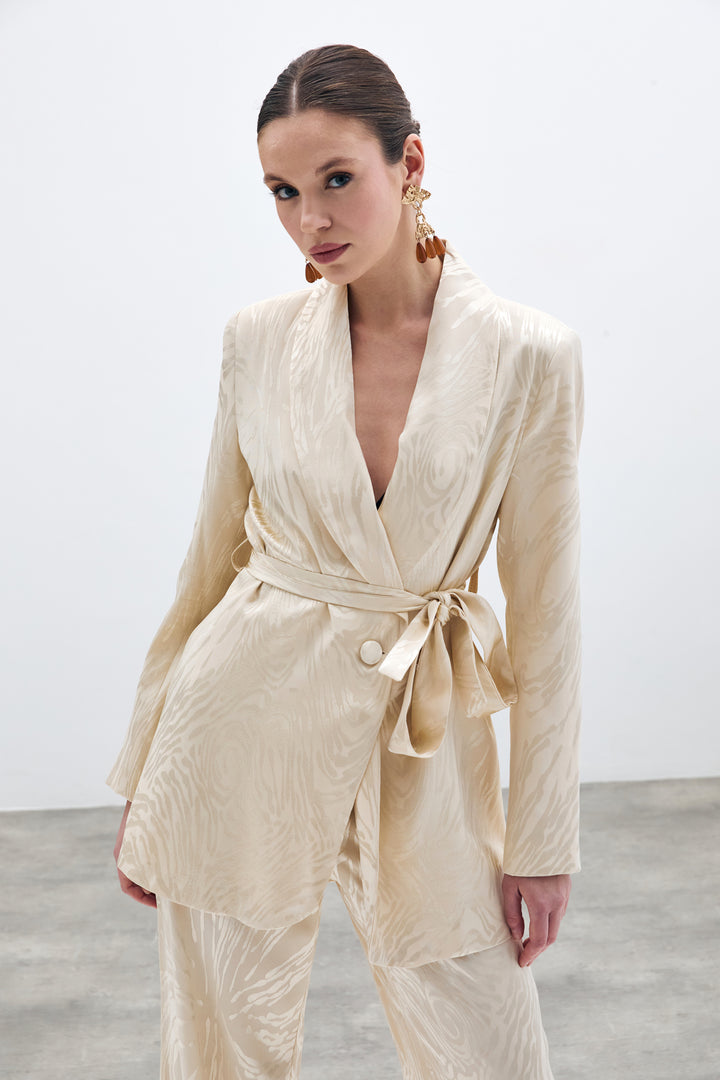 Sateen Veste longue ceinturée - Pierre
