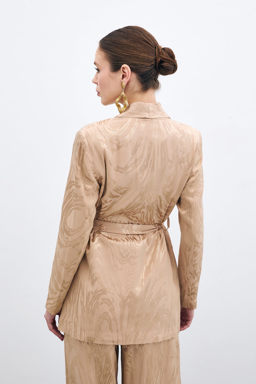 Sateen Veste Longue à Ceinture - Vison