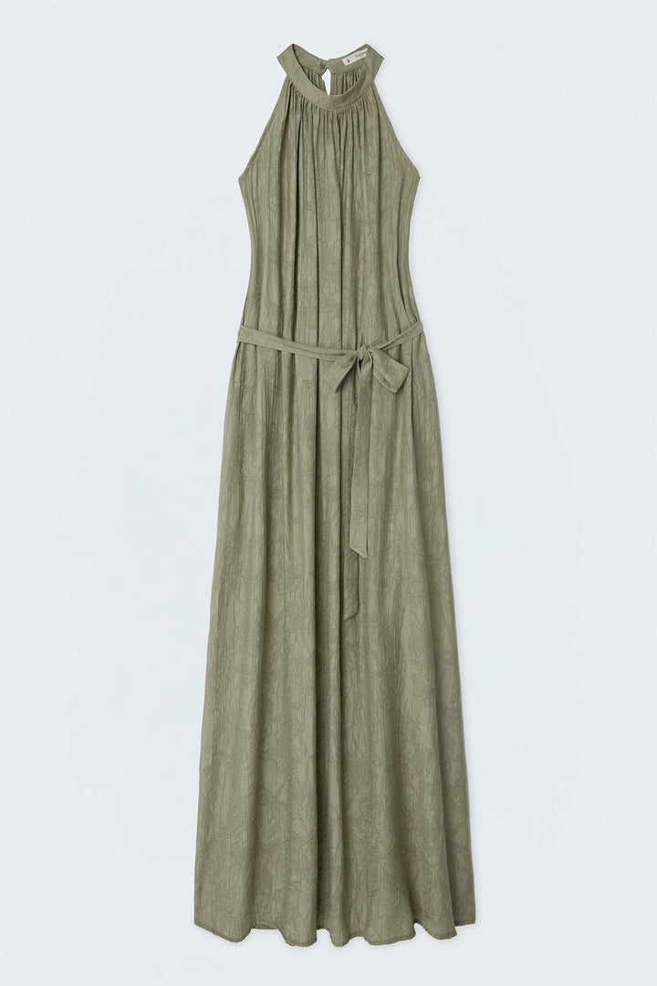 Sateen Robe Ceinturée - Kaki