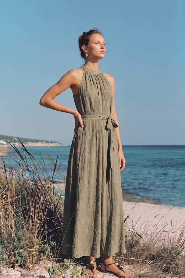 Sateen Robe Ceinturée - Kaki