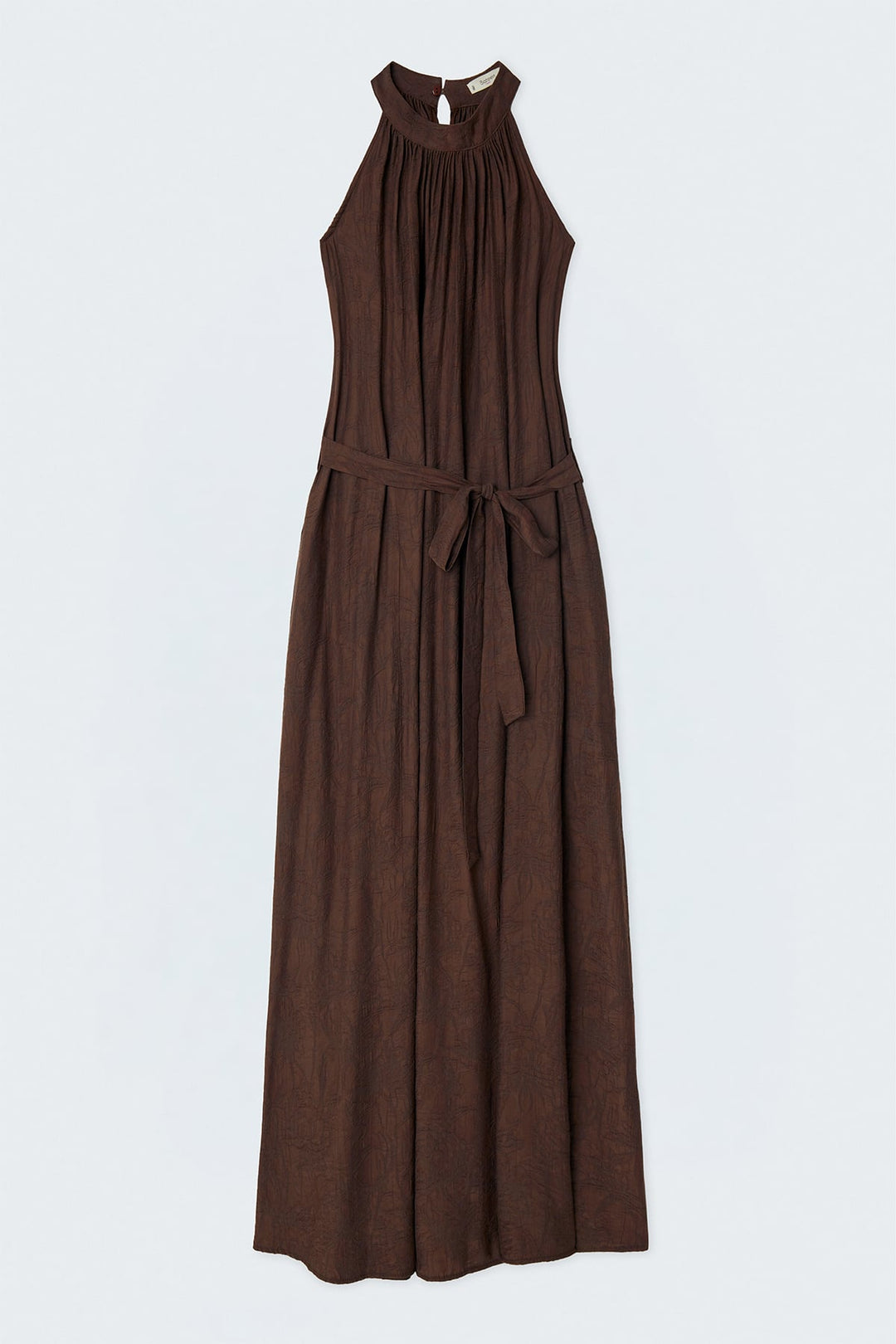 Sateen Robe Ceinturée - Marron