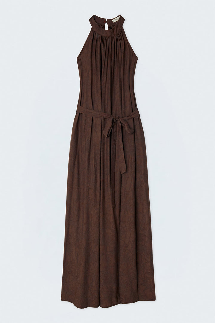 Sateen Robe Ceinturée - Marron
