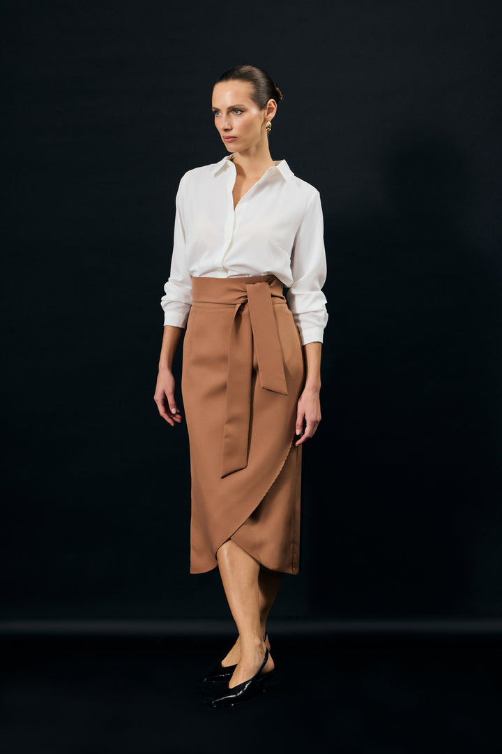 Sateen Jupe Crayon avec Ceinture - camel