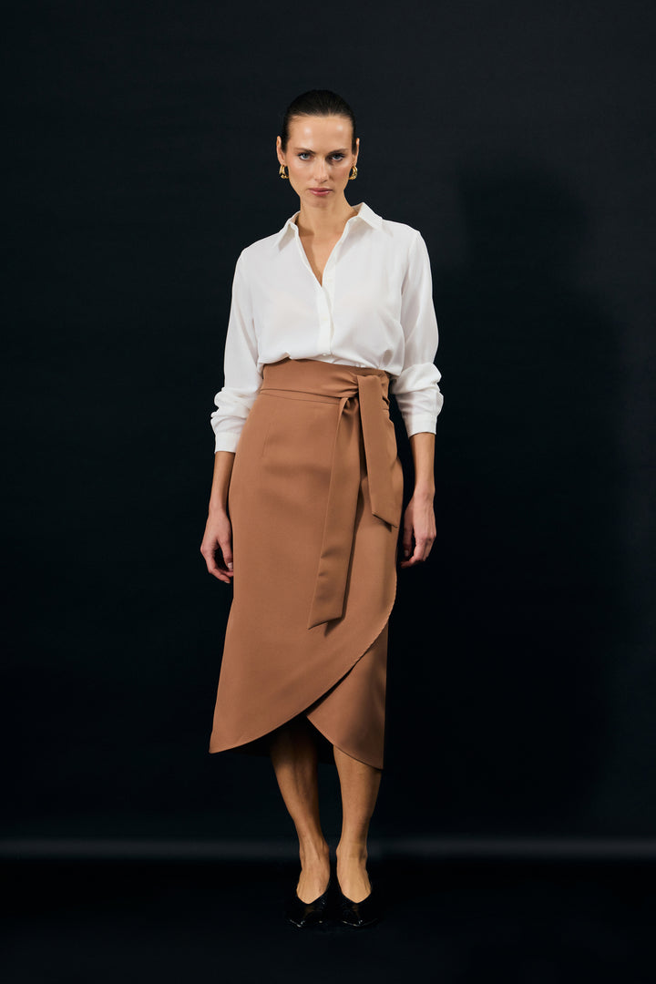 Sateen Jupe Crayon avec Ceinture - camel