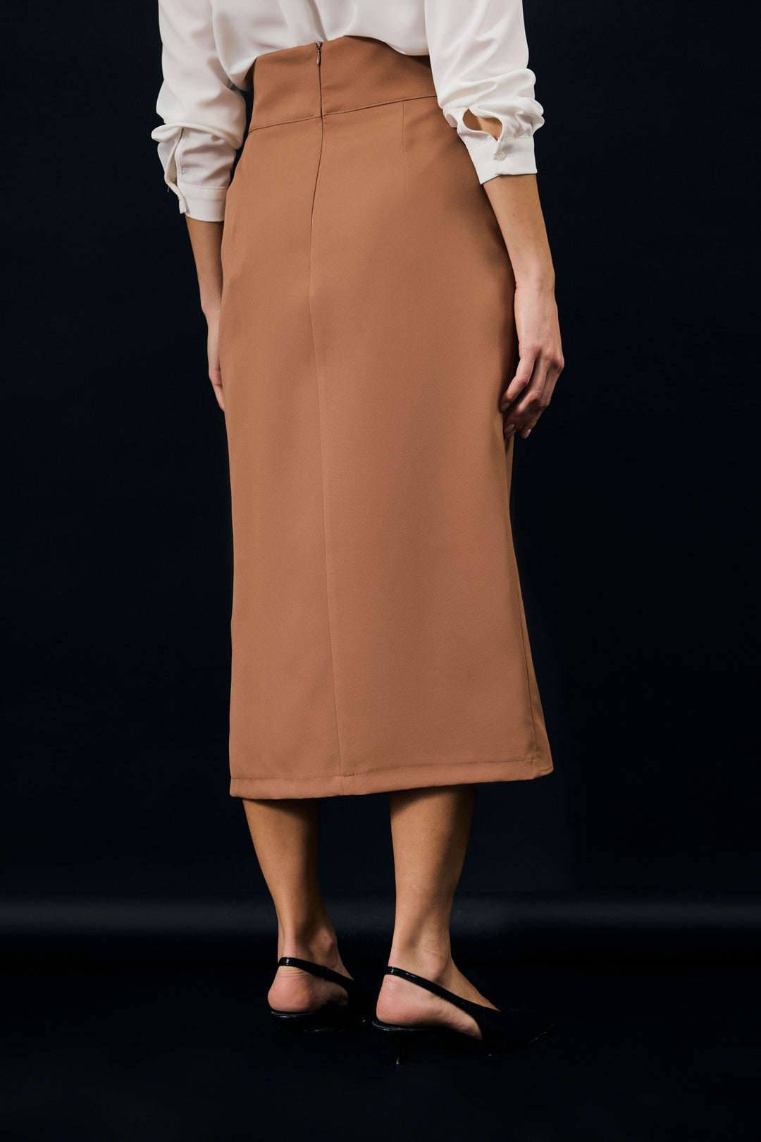 Sateen Jupe Crayon avec Ceinture - camel
