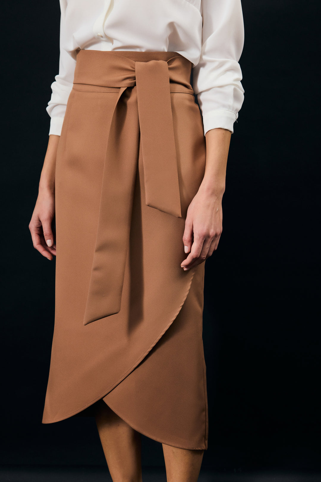 Sateen Jupe Crayon avec Ceinture - camel