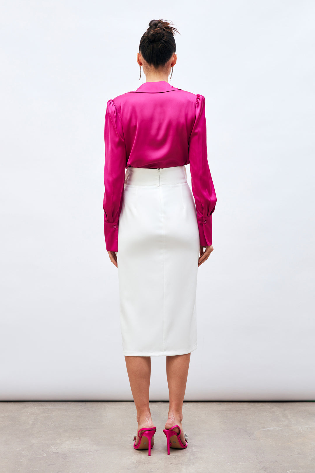 Sateen Jupe Crayon Ceinturée - Écru