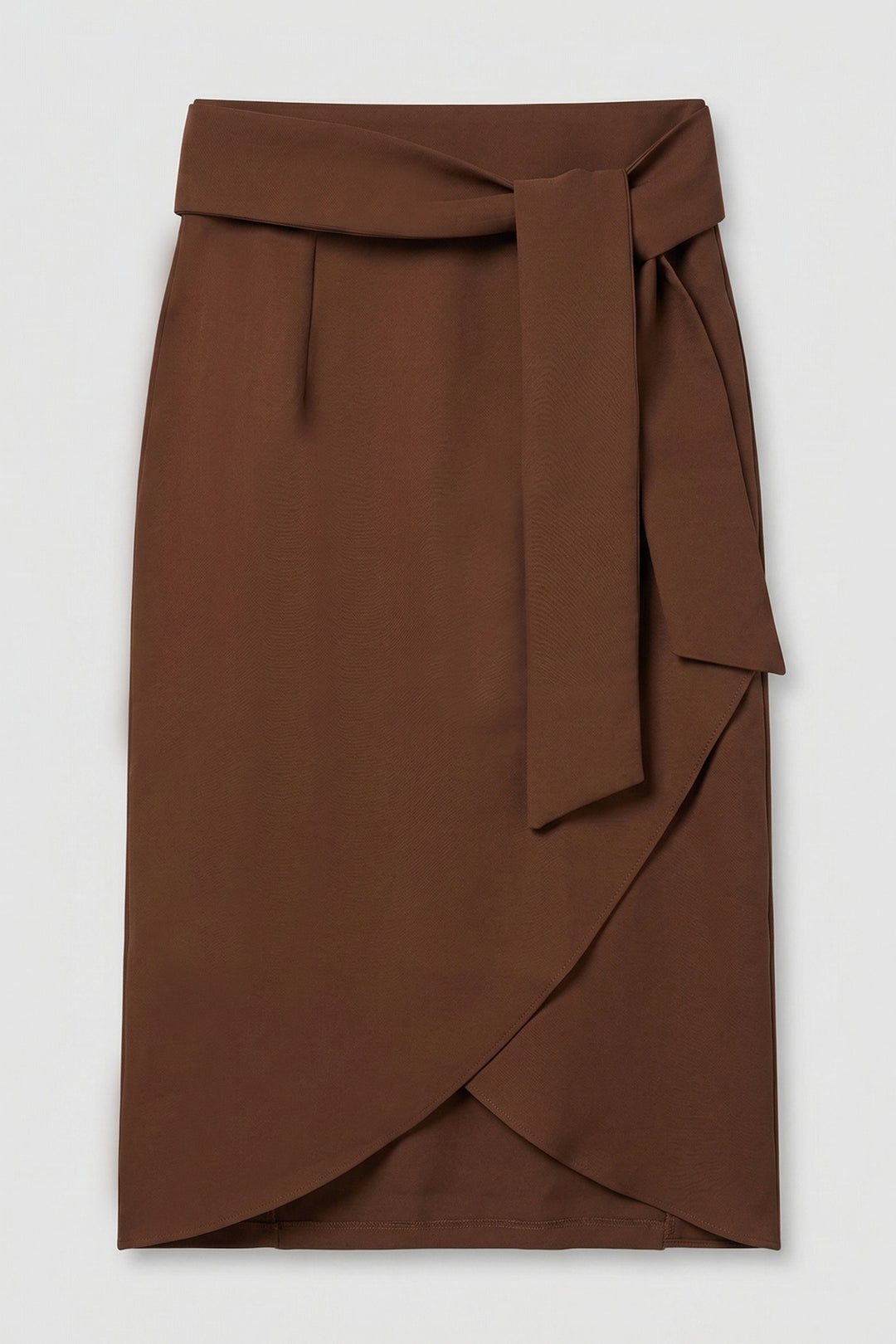 Sateen Jupe Crayon Ceinturée - Marron