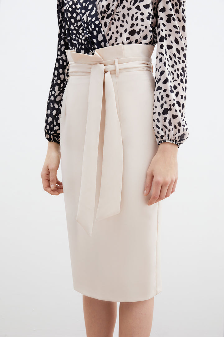 Sateen Jupe crayon ceinturée - Pierre