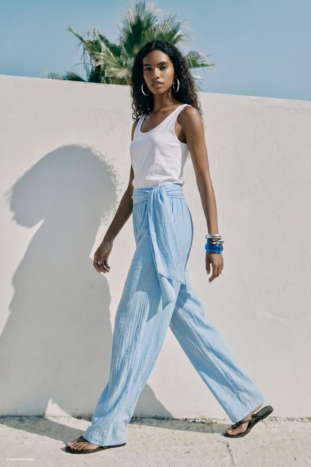 Sateen Pantalon à ceinture - bebe Bleu