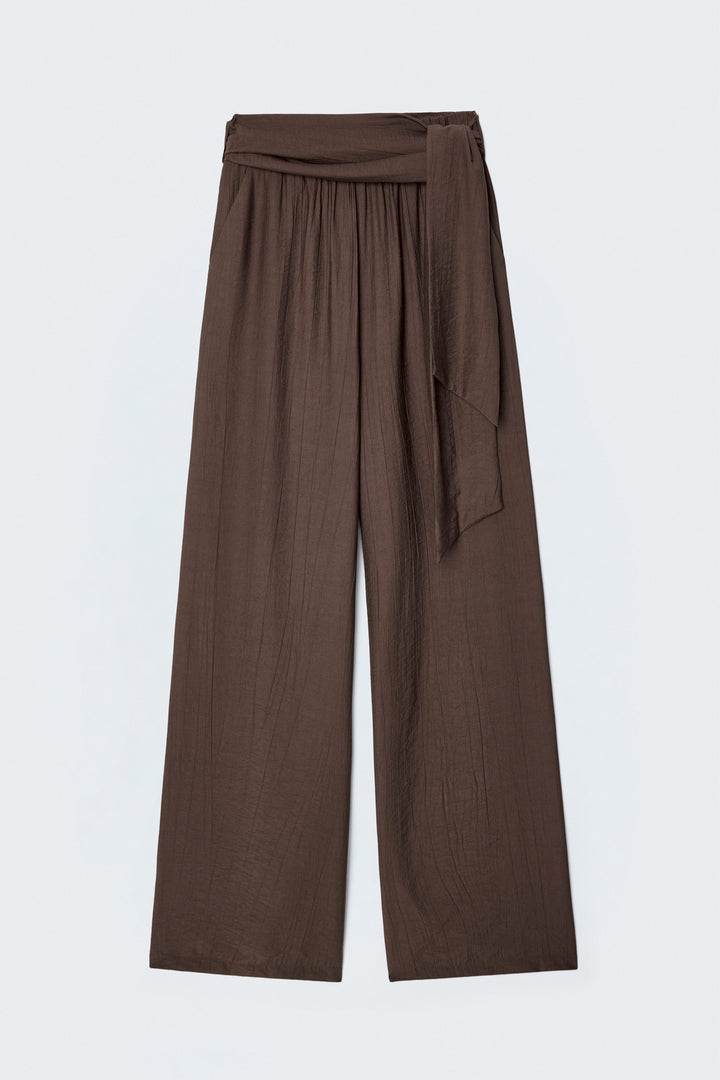 Sateen Pantalon à ceinture - Marron