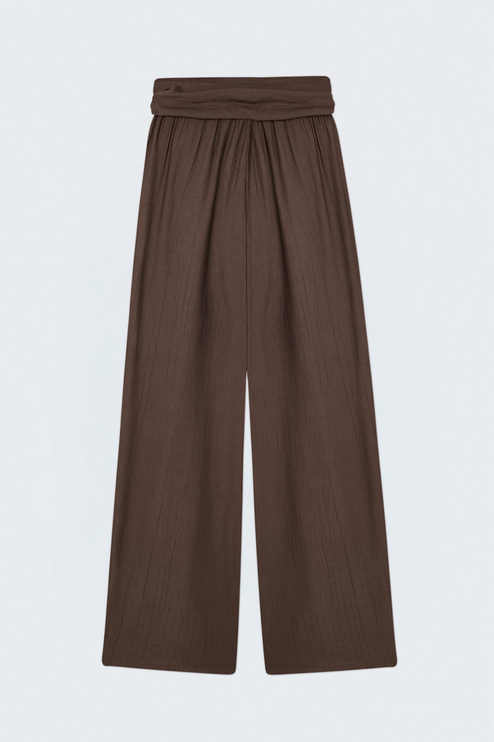 Sateen Pantalon à ceinture - Marron