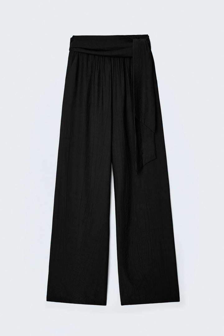 Sateen Pantalon à ceinture - Noir