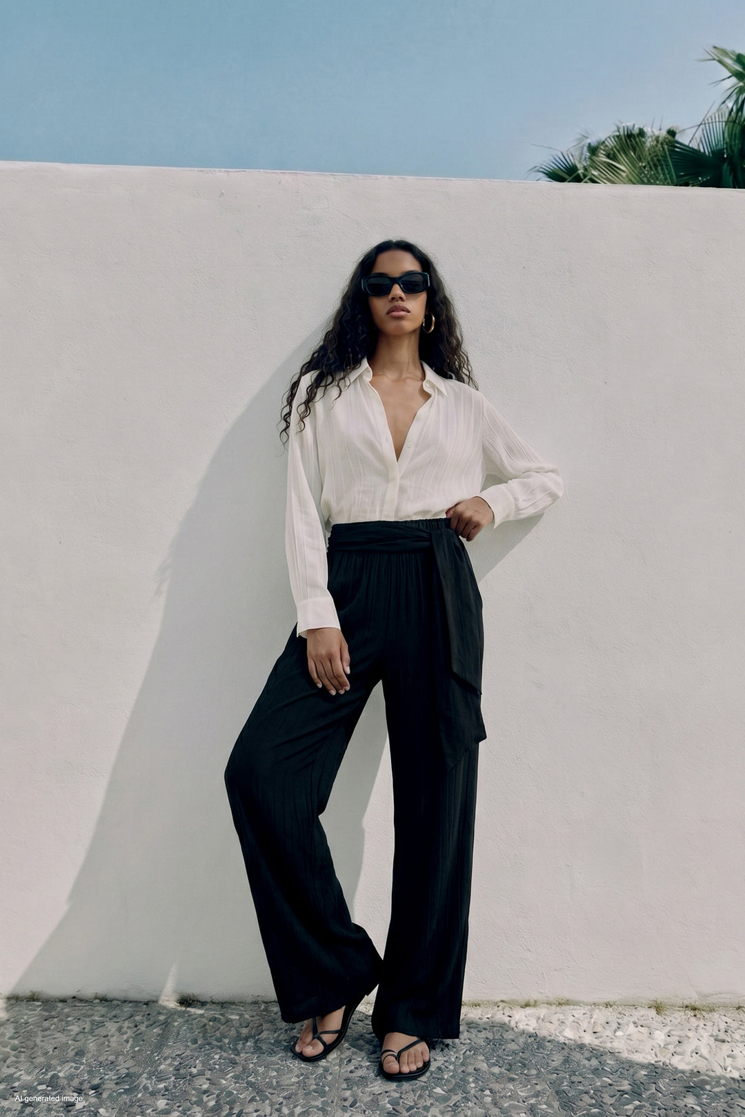 Sateen Pantalon à ceinture - Noir