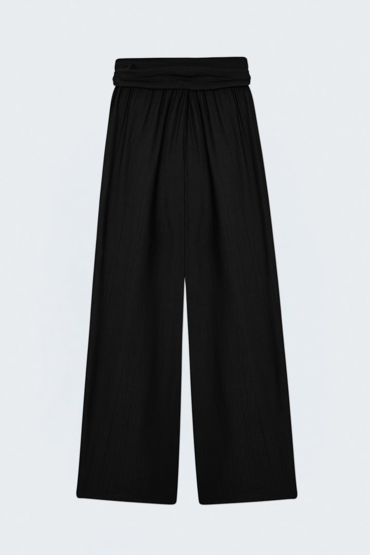 Sateen Pantalon à ceinture - Noir