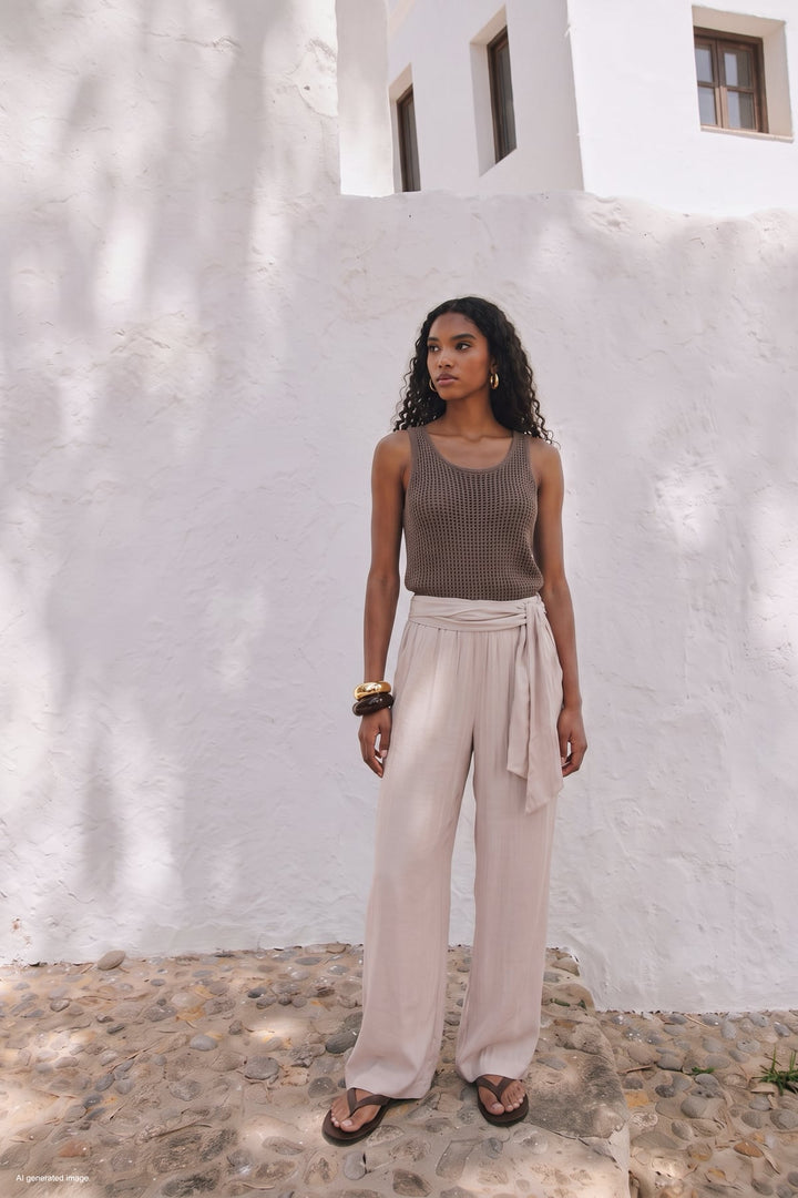 Sateen Pantalon à ceinture - Pierre