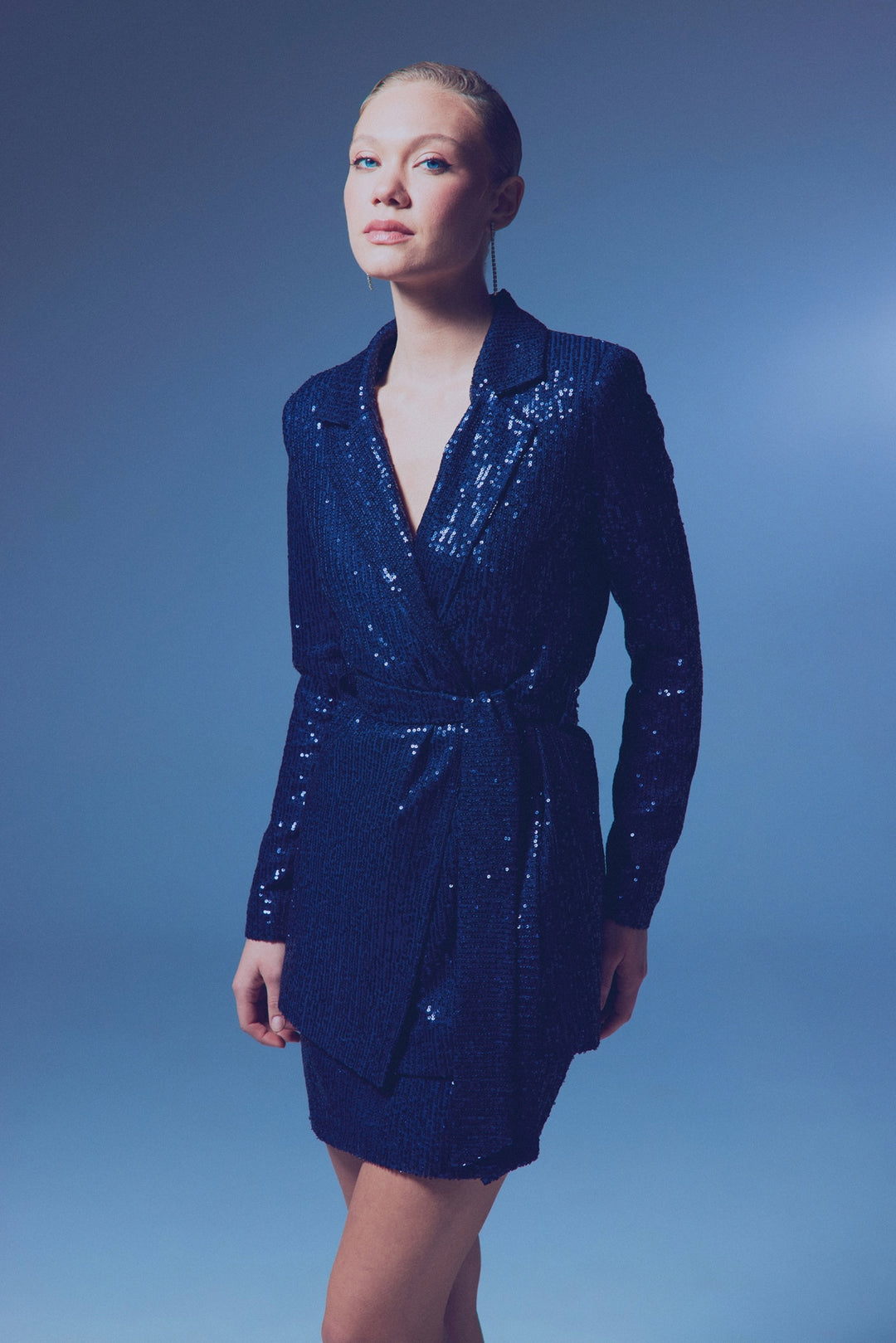 Sateen Veste à paillettes avec ceinture - Bleu marine