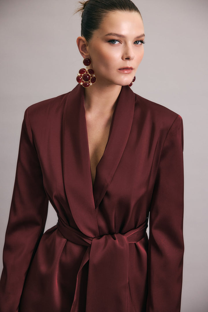 Sateen Veste en satin à ceinture - Bordeaux