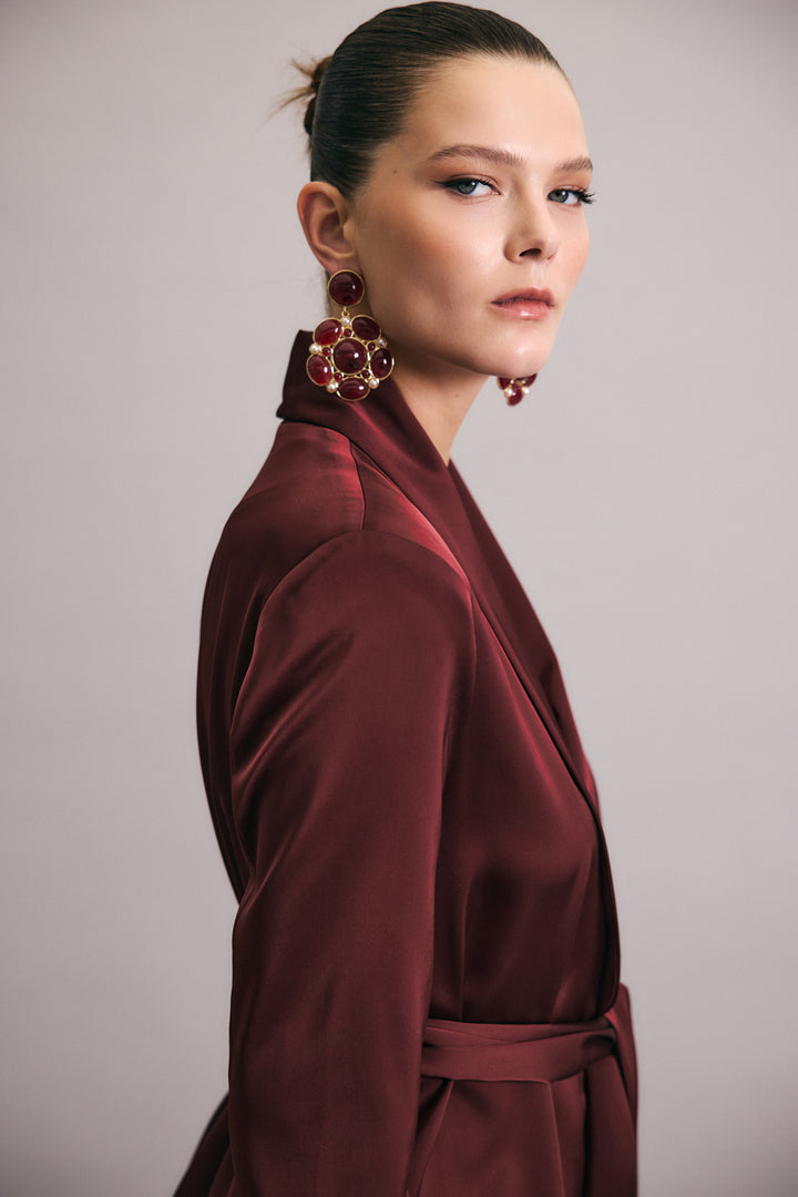 Sateen Veste en satin à ceinture - Bordeaux