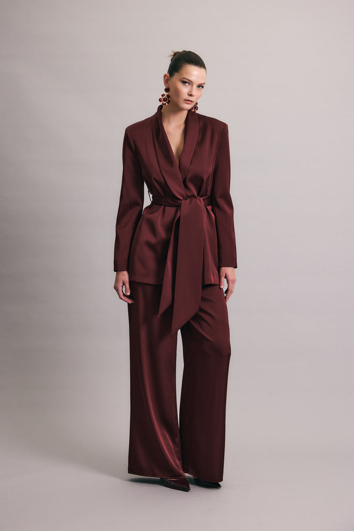 Sateen Veste en satin à ceinture - Bordeaux