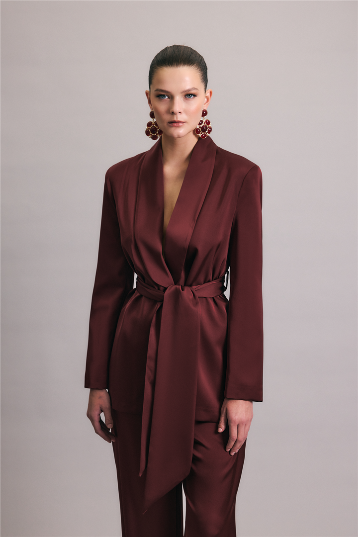 Sateen Veste en satin à ceinture - Bordeaux