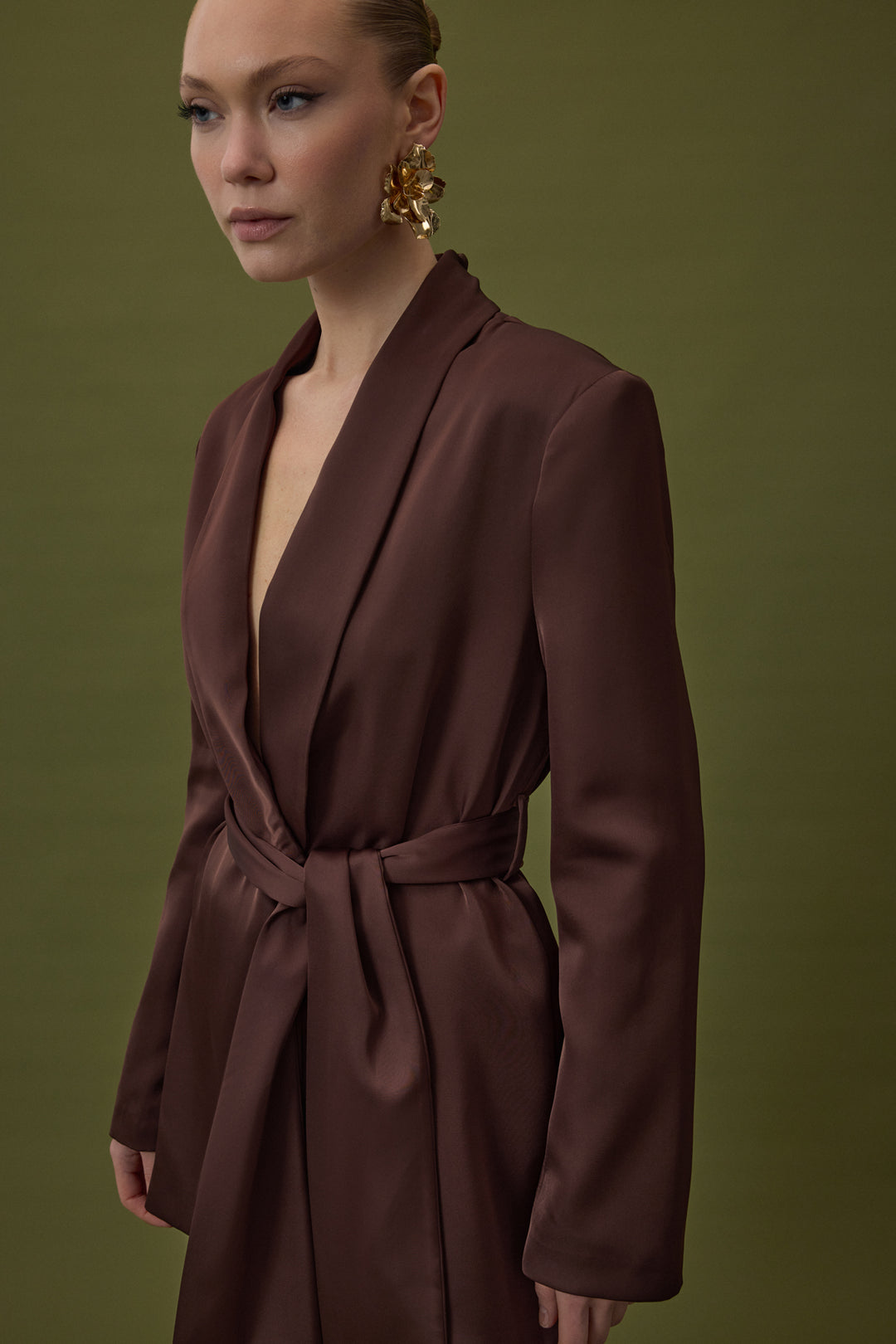 Sateen Veste en satin à ceinture - Marron