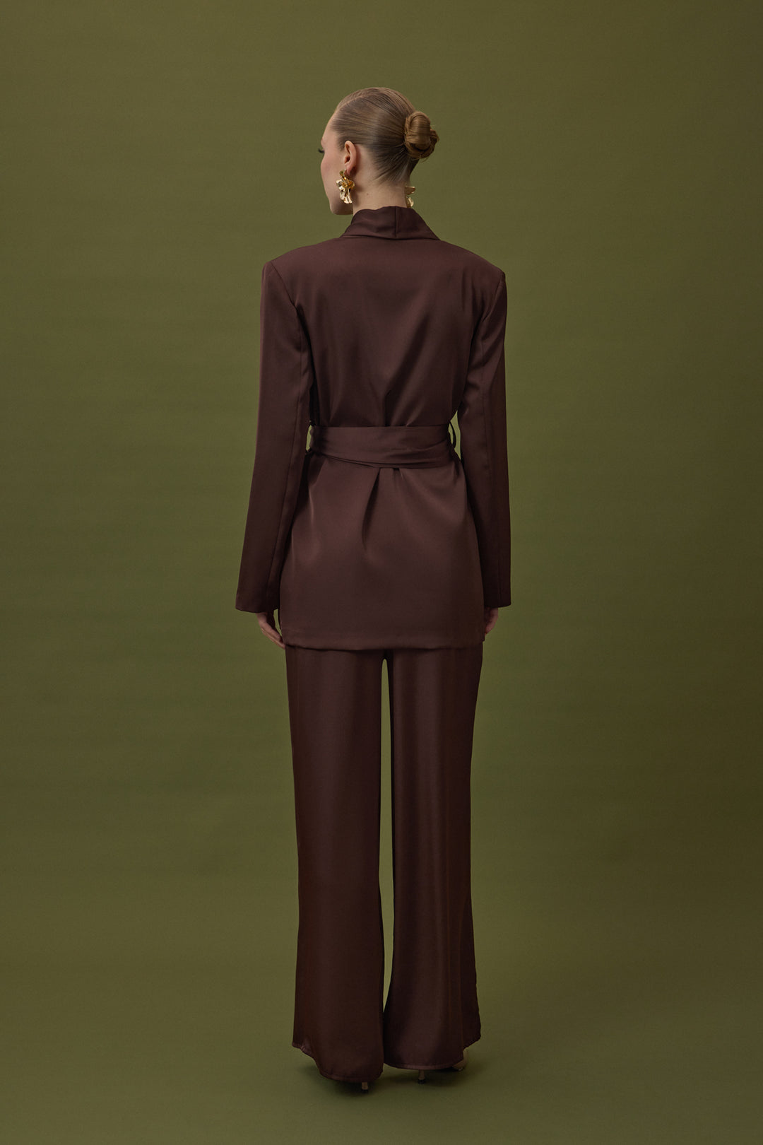 Sateen Veste en satin à ceinture - Marron