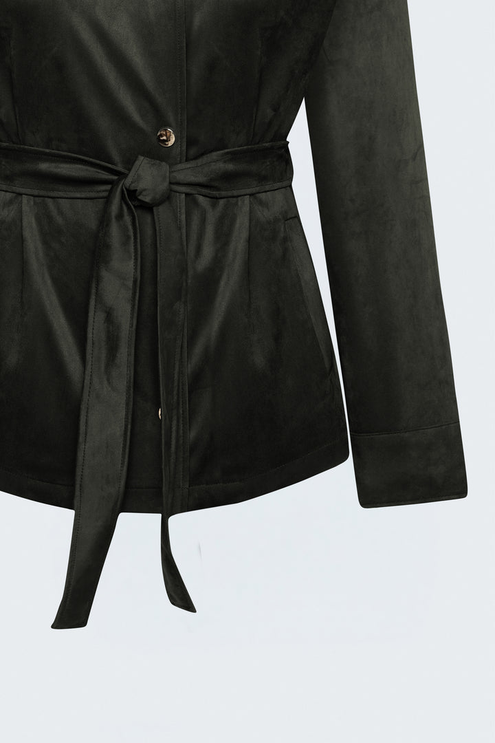 Sateen Veste en suède avec ceinture - Kaki