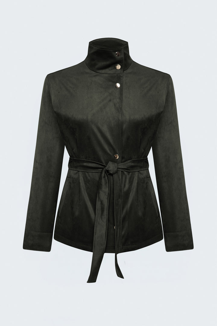 Sateen Veste en suède avec ceinture - Kaki